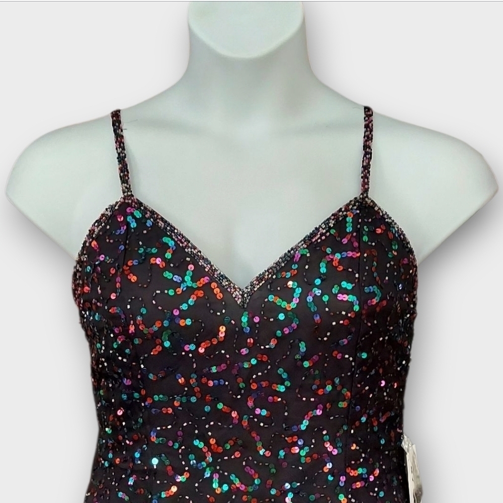Vintage NOS 90's 100% Silk Colorful Bead And Sequin Mini Dress ~sz L - Picture 2 of 8